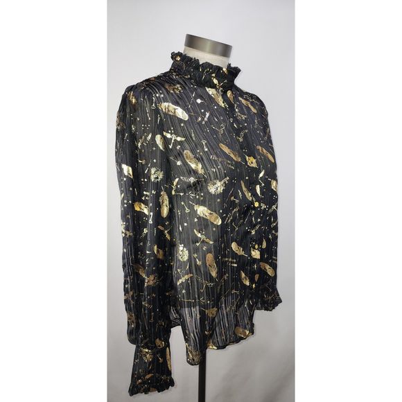 Harry Potter Women's Sheer Black Button-Up Blouse with Gold Feathers Size M - Picture 6 of 11